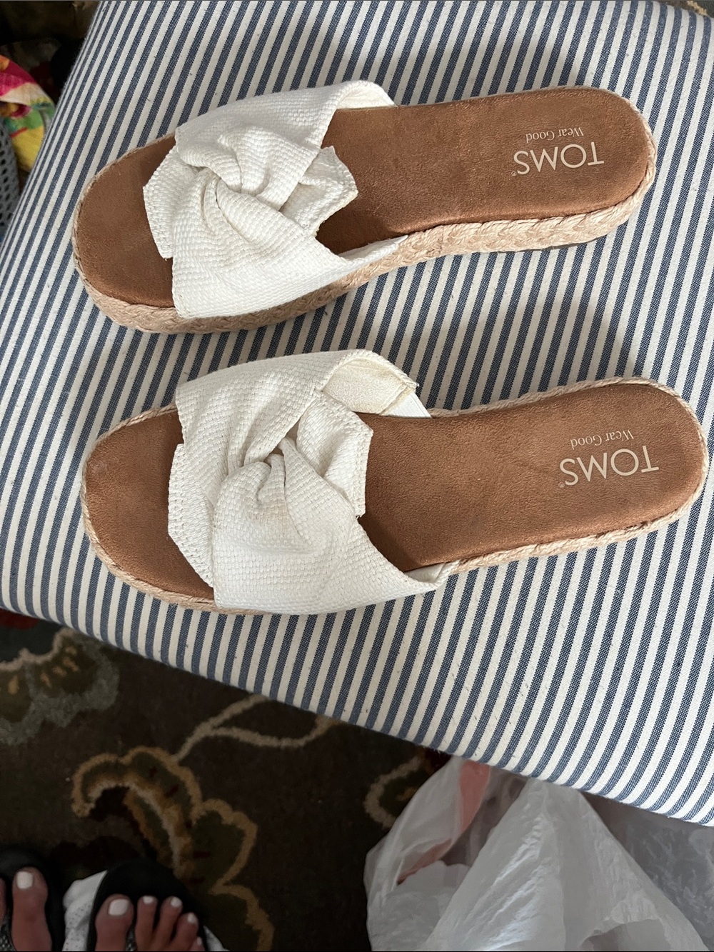 TOMS White Knot Espadrille Slide Sandals
